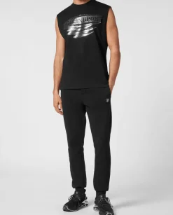 Czarny t-shirt bez rękawów Carbon Tiger
