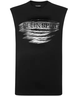 Czarny t-shirt bez rękawów Carbon Tiger