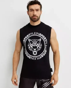 Czarny t-shirt bez rękawów Carbon Tiger
