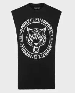 Czarny t-shirt bez rękawów Carbon Tiger