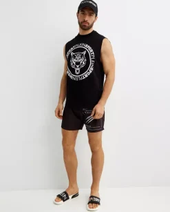 Czarny t-shirt bez rękawów Carbon Tiger