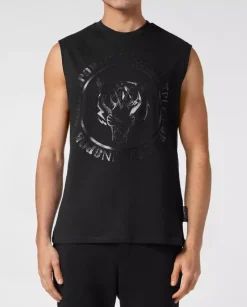 Czarny t-shirt bez rękawów Carbon Tiger