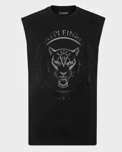 Czarny t-shirt bez rękawów Carbon Tiger
