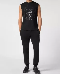 Czarny t-shirt bez rękawów Carbon Tiger
