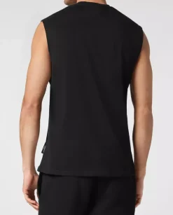 Czarny t-shirt bez rękawów Carbon Tiger