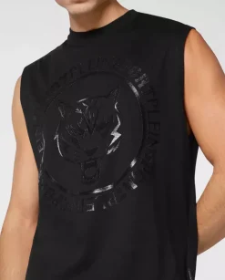 Czarny t-shirt bez rękawów Carbon Tiger