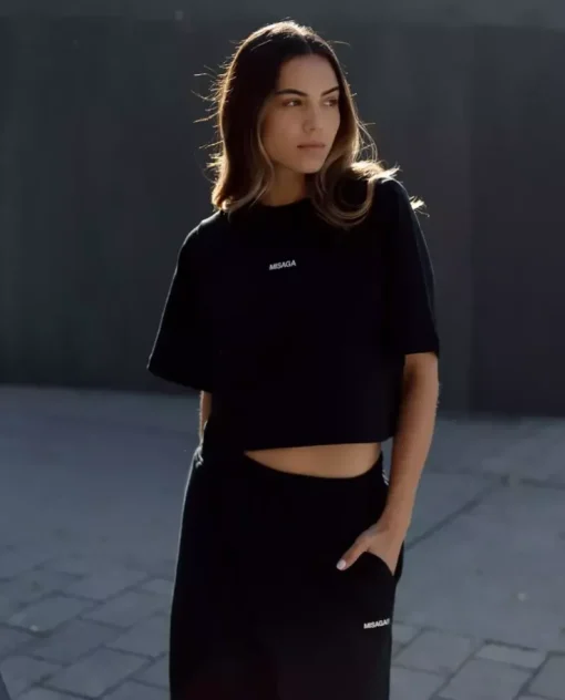 Czarny t-shirt Brunch Crop