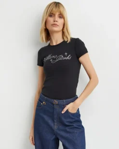 Czarny t-shirt Charm Logo Shrunken