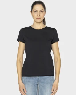 Czarny t-shirt wykończony tiulem