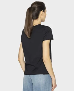 Czarny t-shirt wykończony tiulem