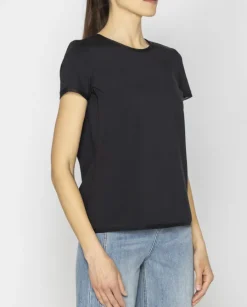 Czarny t-shirt wykończony tiulem