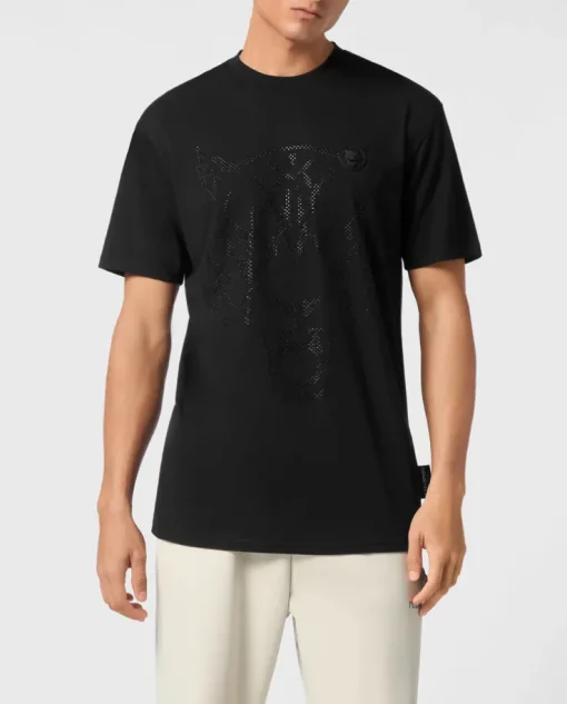 Czarny T-shirt z aplikacją