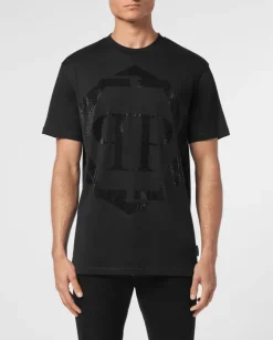 Czarny T-shirt z aplikacją