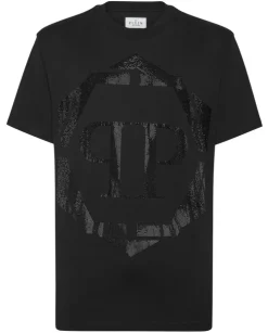 Czarny T-shirt z aplikacją