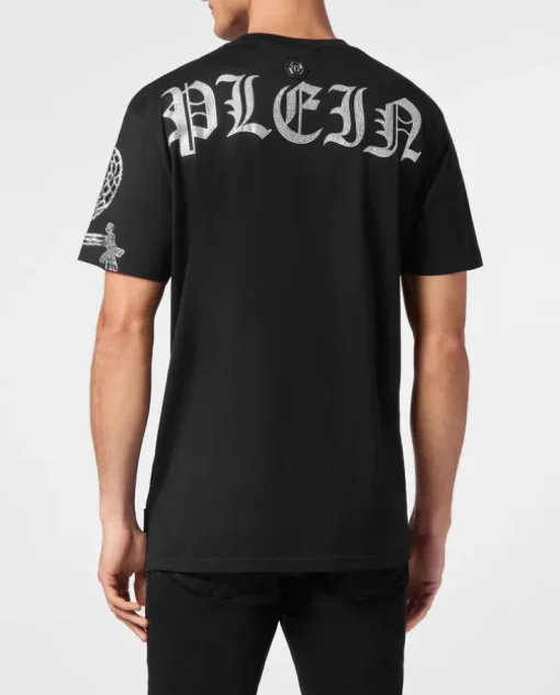 Czarny T-shirt z błyszczącą aplikacją