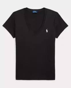 Czarny t-shirt z dekoltem w kształcie litery V