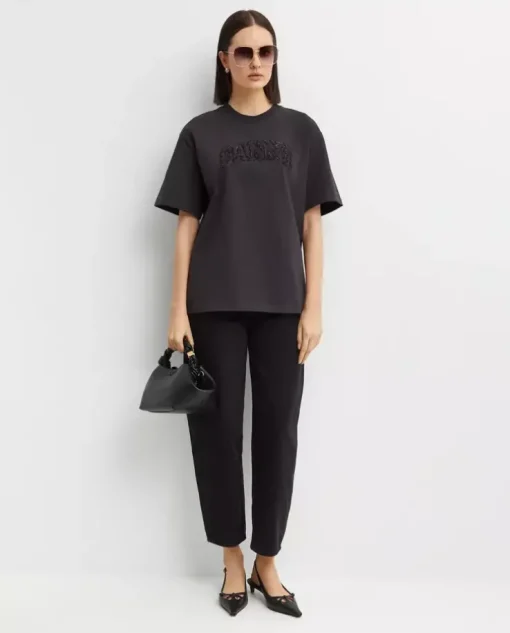 Czarny t-shirt z grubej bawełny z logo