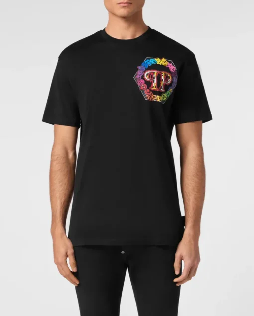 Czarny t-shirt z kolorowym logo
