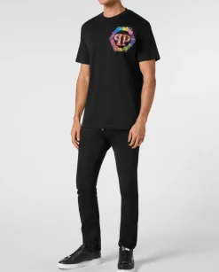 Czarny t-shirt z kolorowym logo