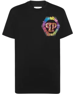Czarny t-shirt z kolorowym logo