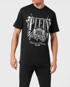 Czarny t-shirt z kryształami Racing Club