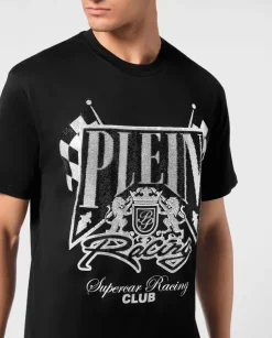 Czarny t-shirt z kryształami Racing Club