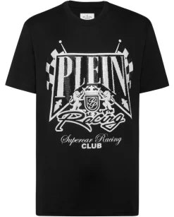 Czarny t-shirt z kryształami Racing Club