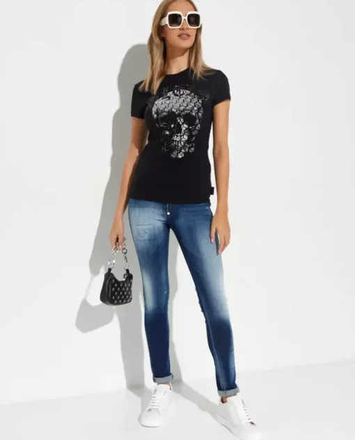 Czarny t-shirt z kryształową czaszką Sexy Pure Skull