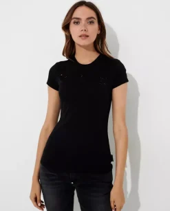 Czarny t-shirt z kryształowym logo Gothic