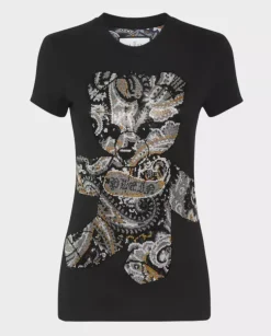 Czarny t-shirt z kryształowym misiem Paisley