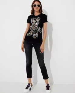 Czarny t-shirt z kryształowym misiem Paisley