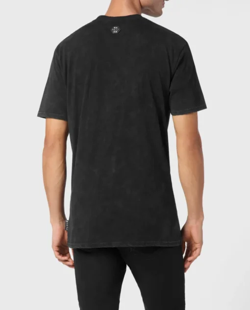 Czarny t-shirt z kryształowym nadrukiem