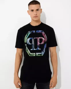 Czarny t-shirt z kryształowym logo Glass