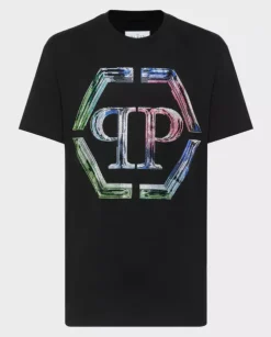 Czarny t-shirt z kryształowym logo Glass