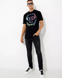 Czarny t-shirt z kryształowym logo Glass