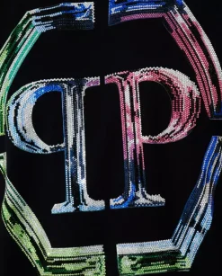 Czarny t-shirt z kryształowym logo Glass