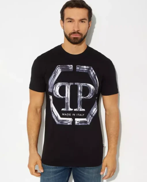 Czarny t-shirt z logo SS Glass