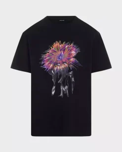 Czarny t-shirt z nadrukiem Orchid Anemone