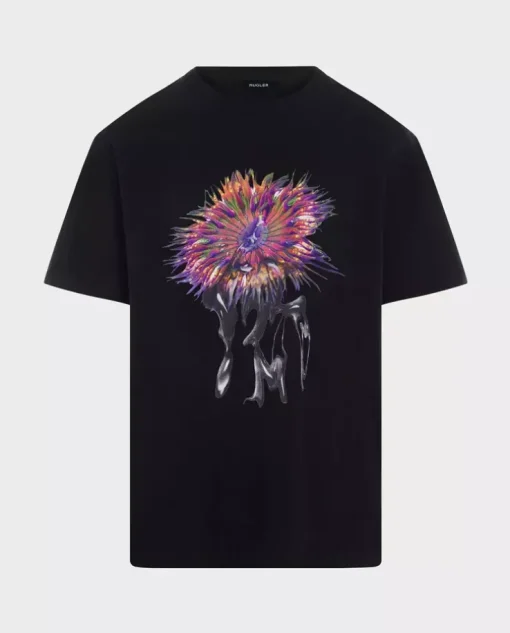 Czarny t-shirt z nadrukiem Orchid Anemone