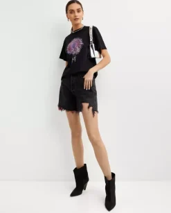 Czarny t-shirt z nadrukiem Orchid Anemone