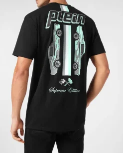 Czarny t-shirt z nadrukiem samochodu
