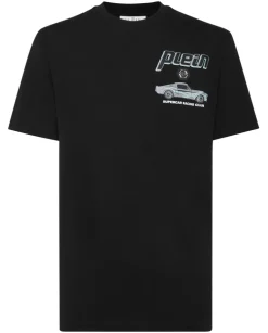 Czarny t-shirt z nadrukiem samochodu