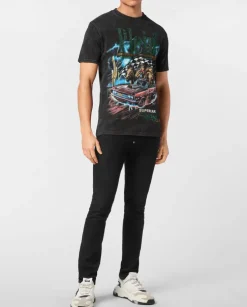 Czarny t-shirt z nadrukiem
