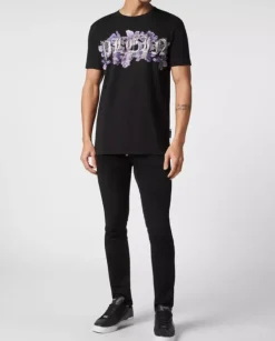Czarny t-shirt z nadrukiem Flowers