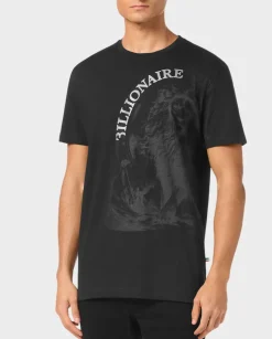 Czarny t-shirt z nadrukiem lwa
