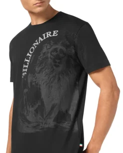 Czarny t-shirt z nadrukiem lwa