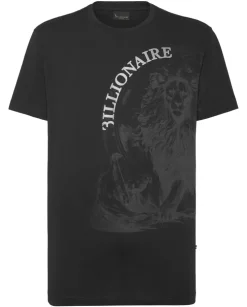 Czarny t-shirt z nadrukiem lwa