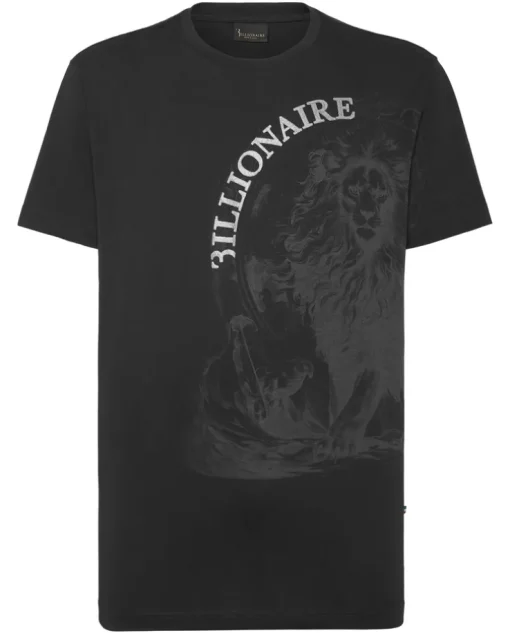 Czarny t-shirt z nadrukiem lwa