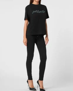 Czarny t-shirt z ozdobnym logo