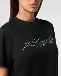 Czarny t-shirt z ozdobnym logo